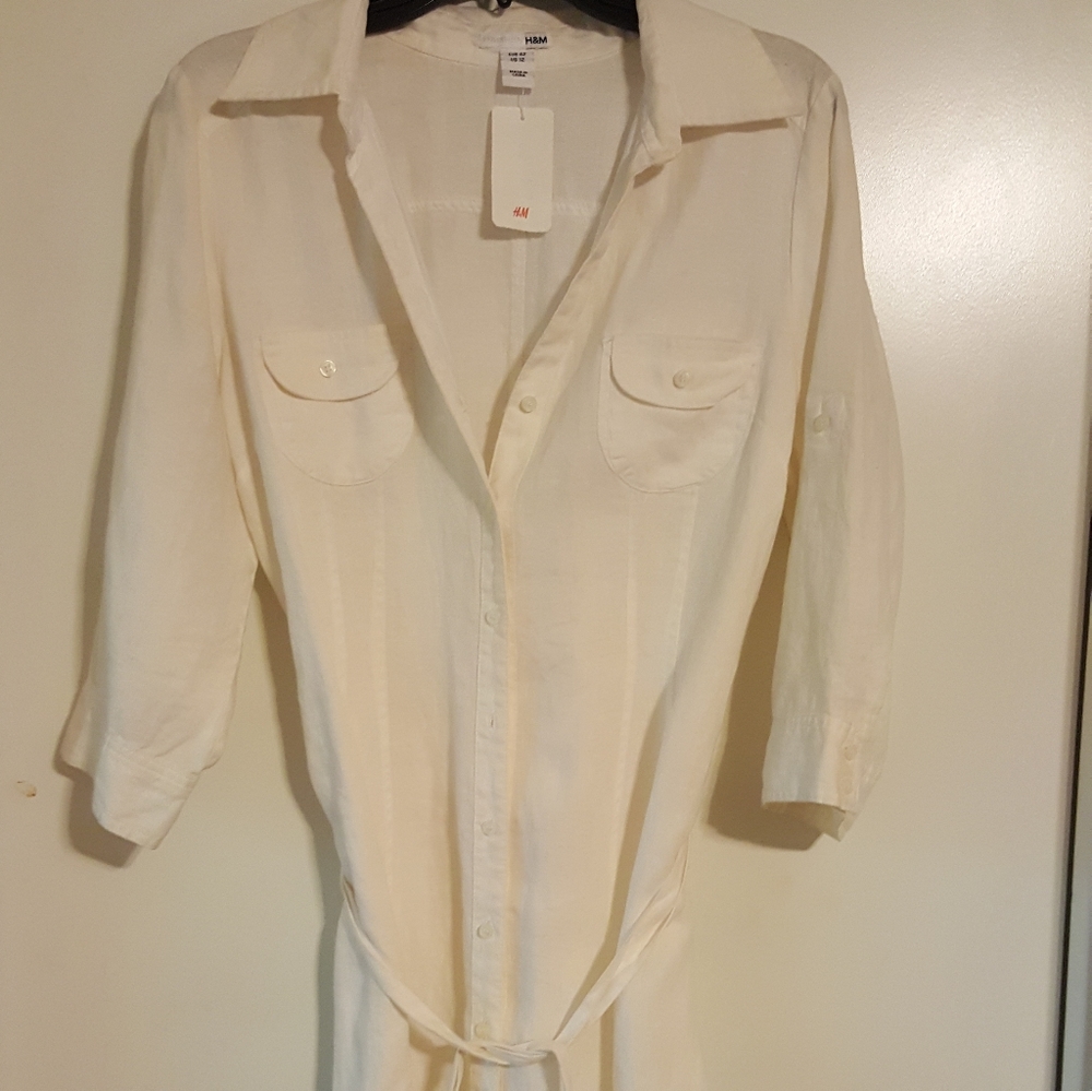 Linen button up dress with belt